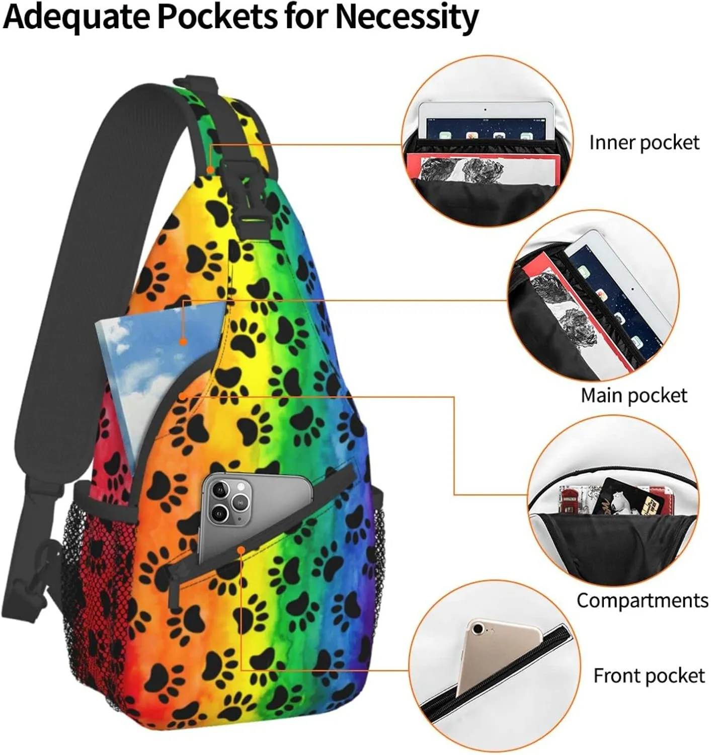 Rainbow LGBT Sling Backpack Multipurpose Chest Bag Hiking Travel Daypack Crossbody Shoulder Bag Outdoor Unisex