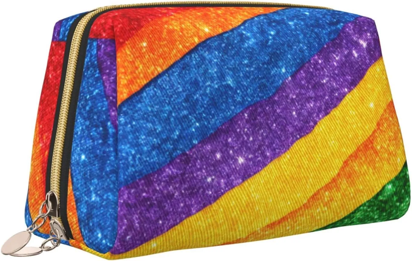 Rainbow Stripes Toiletry Pouch, Travel-Friendly Makeup Organizer For Makeup Brushes, Lipsticks