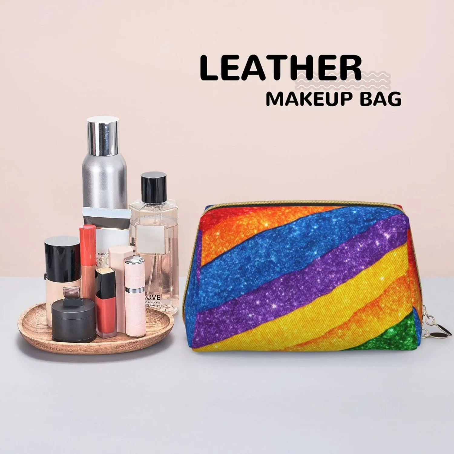 Rainbow Stripes Toiletry Pouch, Travel-Friendly Makeup Organizer For Makeup Brushes, Lipsticks