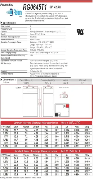 Raion Power RG0645T1 6V 4.5Ah Replacement SLA Emergency Light Battery for Dual-Lite BDG - 10 Pack