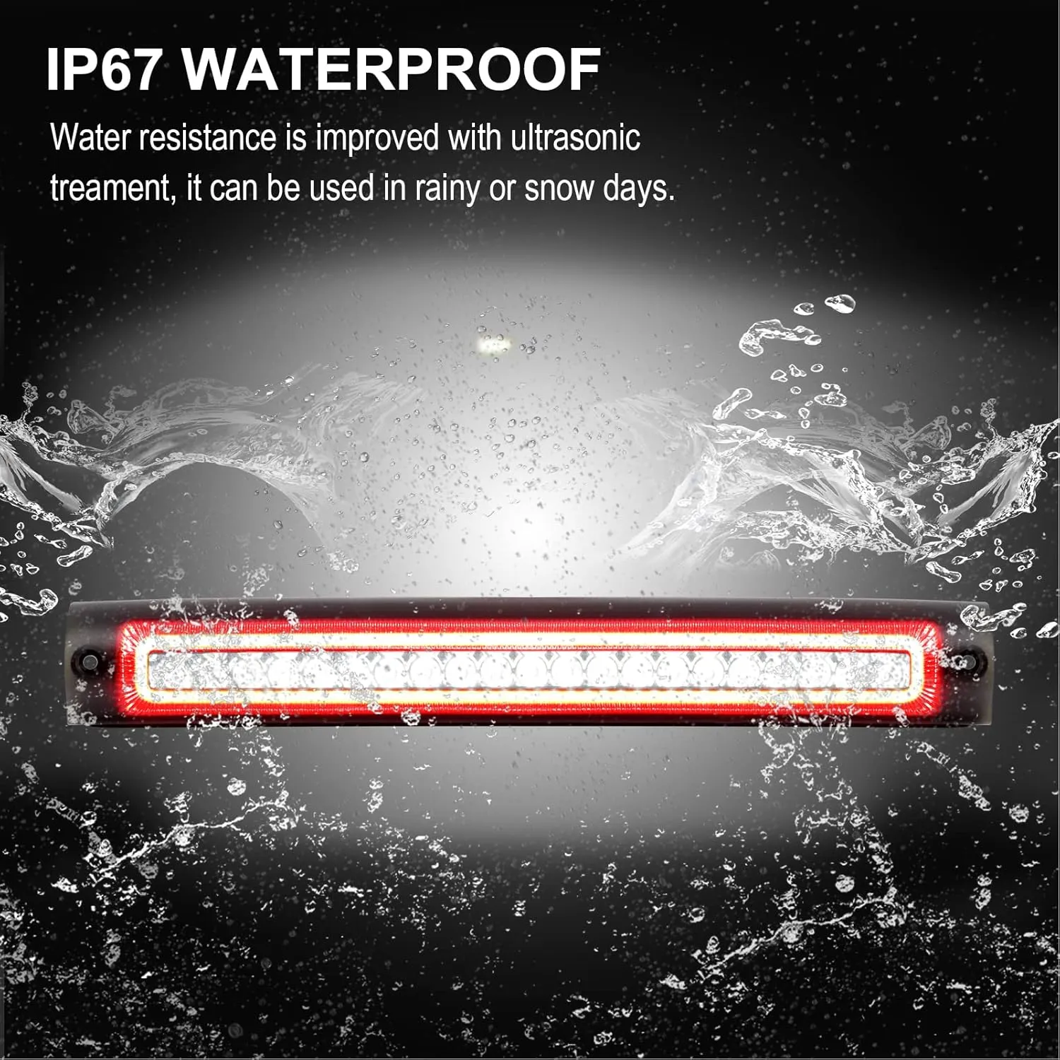 R&F Auto F1 Style Strobe LED Third Brake Light Replacement for F150 (1997-2003), F150 Heritage (2004) Roof Cargo Lights High Mount Stop Lamp with Seal Foam Gaskets (Smoked Lens)