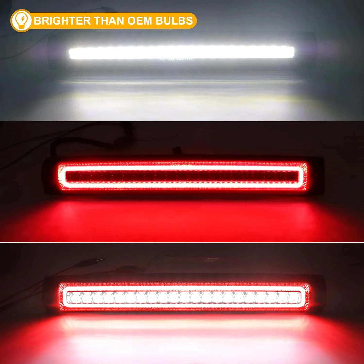 R&F Auto F1 Style Strobe LED Third Brake Light Replacement for F150 (1997-2003), F150 Heritage (2004) Roof Cargo Lights High Mount Stop Lamp with Seal Foam Gaskets (Smoked Lens)