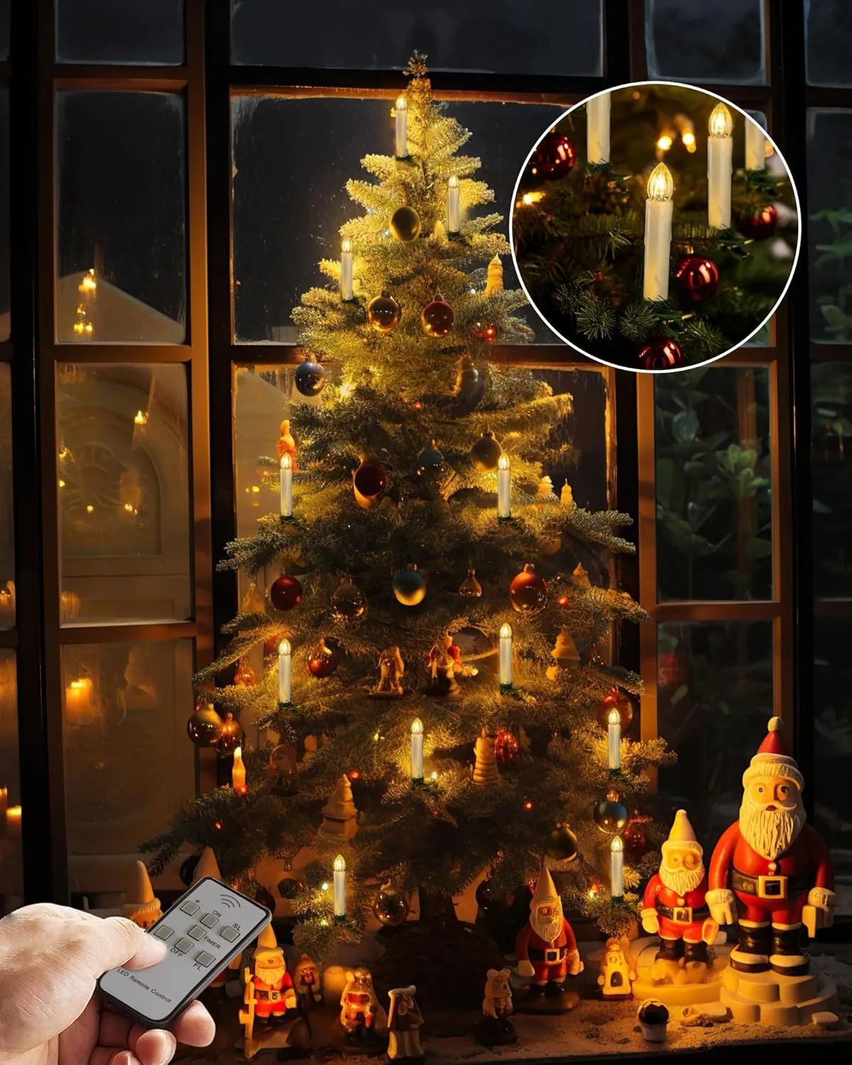 Raycare 10PCS LED Flameless Window Candles with Remote Timer, Flameless Taper Candles Light Battery Operated, Flickering Warm White Light with Clips/Suction Cups for Christmas Halloween
