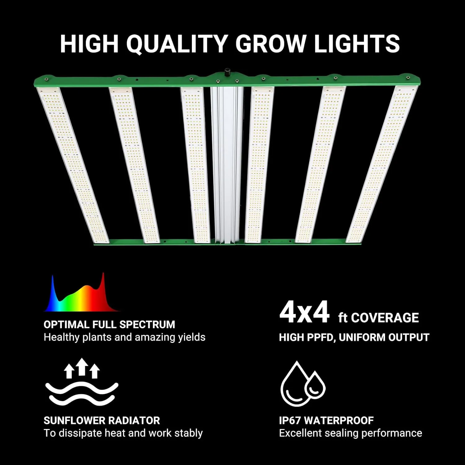 RDJ Bouns 720W LED Grow Light for 4x4 Grow Tent, Wide Body 6 Bar 100V-277V LM281B  and EPI Diodes, Full Spectrum, Overall Size 44" x 44", Daisy Chain Dimmable, Perfect for Indoor Garden