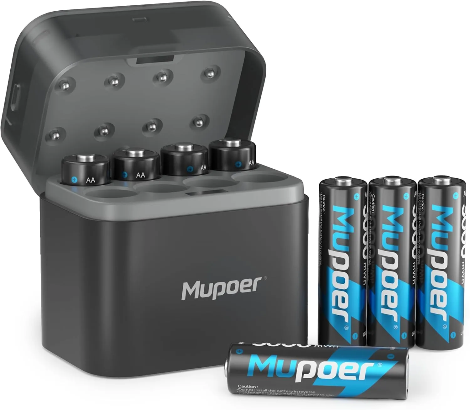 Rechargeable AA Lithium Batteries with Charger,8 Count 3000 mWh 1.5V Double A Batteries High Capacity,Battery Hybrid Charger Suitable for for AA Lithium & NiMH Batteries