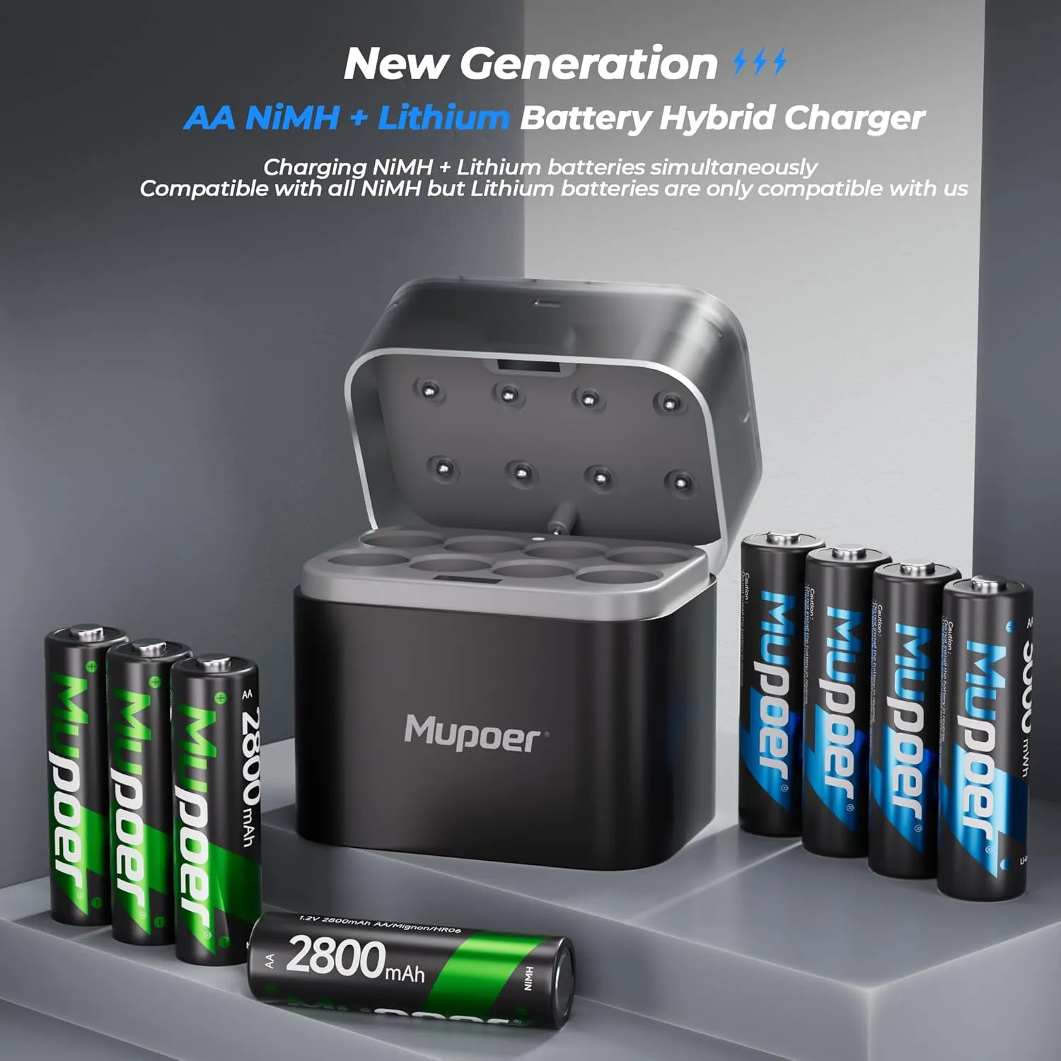 Rechargeable AA Lithium Batteries with Charger,8 Count 3000 mWh 1.5V Double A Batteries High Capacity,Battery Hybrid Charger Suitable for for AA Lithium & NiMH Batteries