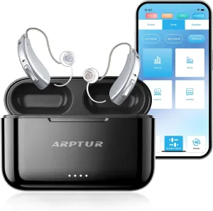 Rechargeable Bluetooth Hearing Aids for Seniors - APP Controlled, Noise Cancelling, Wireless Music Streaming, Hands-Free Phone Calls, OTC Hearing Devices (Silver White Clip)