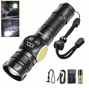 Rechargeable Flashlight High Lumens,Zoomable LED Magnetic Flashlights,9 Light Modes,IPX4 Waterproof,COB Sidelight,Small Super Bright Flash light for Home,Emergency,Camping,USB&Type-C(Battery Included)