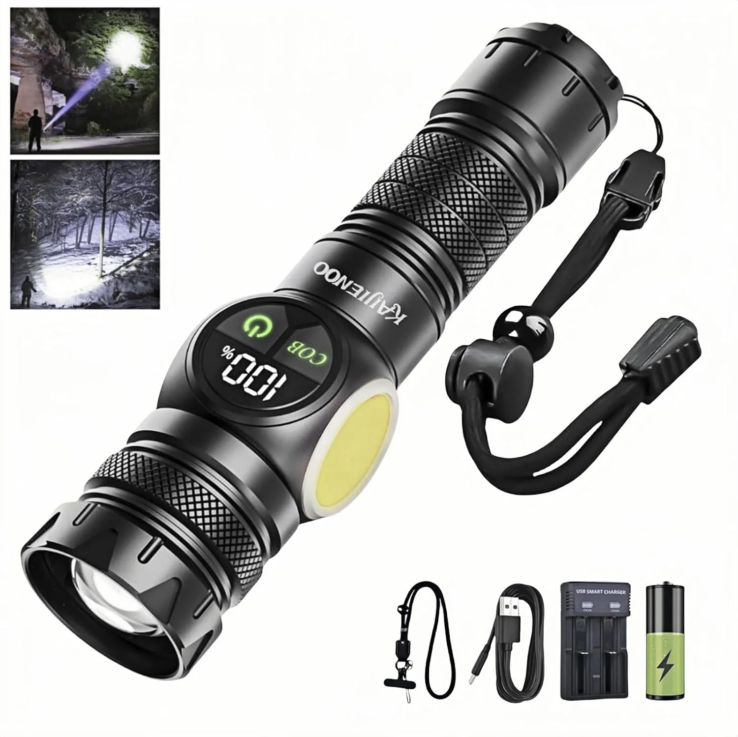 Rechargeable Flashlight High Lumens,Zoomable LED Magnetic Flashlights,9 Light Modes,IPX4 Waterproof,COB Sidelight,Small Super Bright Flash light for Home,Emergency,Camping,USB&Type-C(Battery Included)