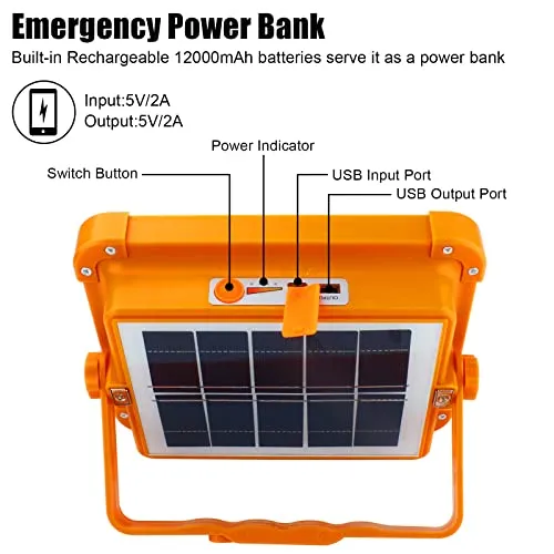 Rechargeable Solar Camping Light w/ Stand,Cordless 100W 12000mAh Battery Emergency Light