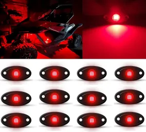 Red Rock Light 12pods 6000k Pure Red Led Rocks Lights Kit Ip68 Waterproof 47inch Extension Wires for ATV Rv Utv SUV Offroad Pickup Trucks Golf Boat Cars Trailers Fender Underglow Lighting (Red)
