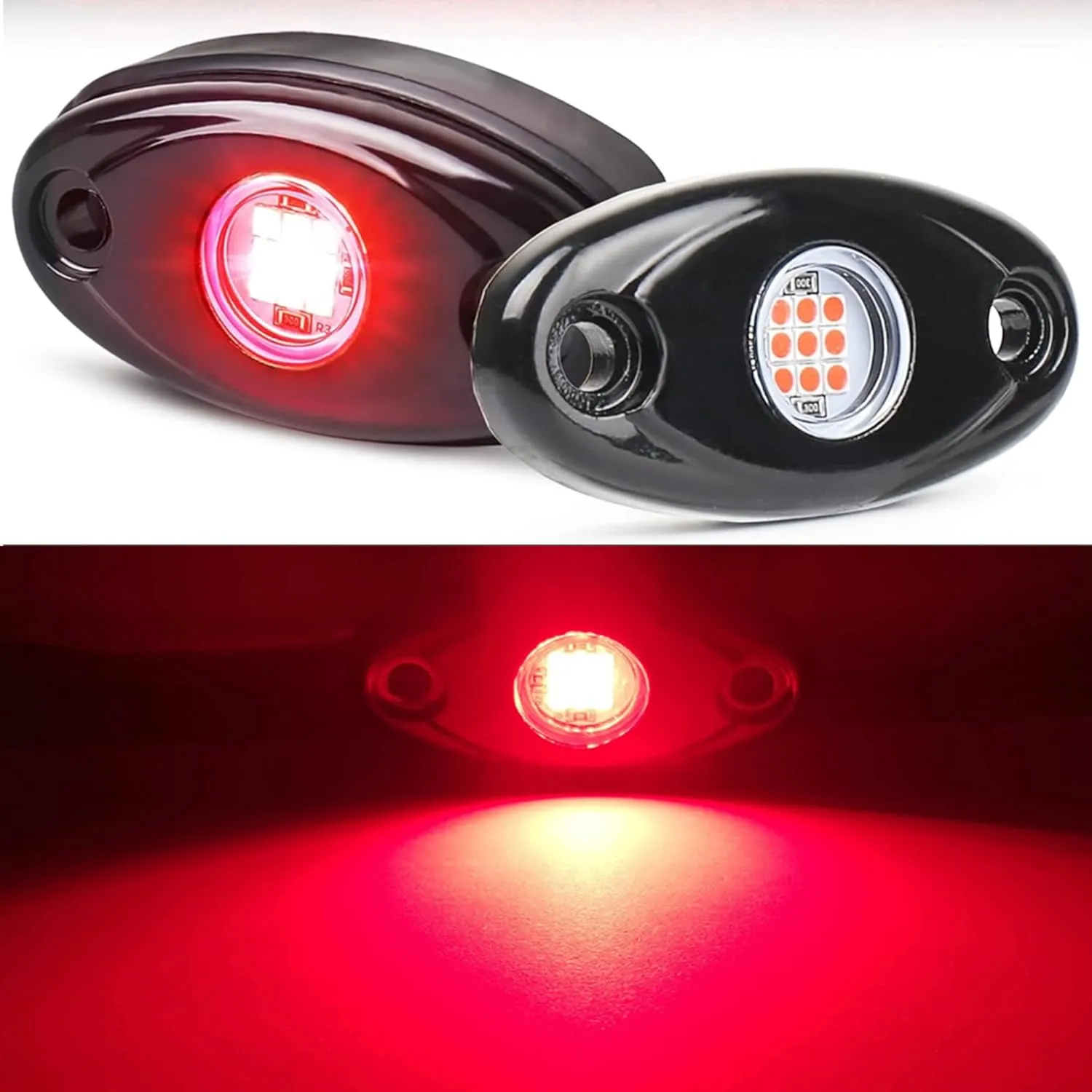 Red Rock Light 12pods 6000k Pure Red Led Rocks Lights Kit Ip68 Waterproof 47inch Extension Wires for ATV Rv Utv SUV Offroad Pickup Trucks Golf Boat Cars Trailers Fender Underglow Lighting (Red)