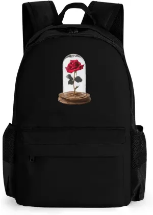 Red Rose Glass Dome Travel Backpack Printed 17 Inch Laptop Shoulder Bag Lightweight Daypack Portable with Pockets