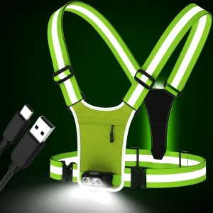 Reflective Running Vest, 2 Lights High Visibility Reflective Gear Rechargeable Light Up Vest for Walking Running Cycling, Adjustable for Men Women Kids