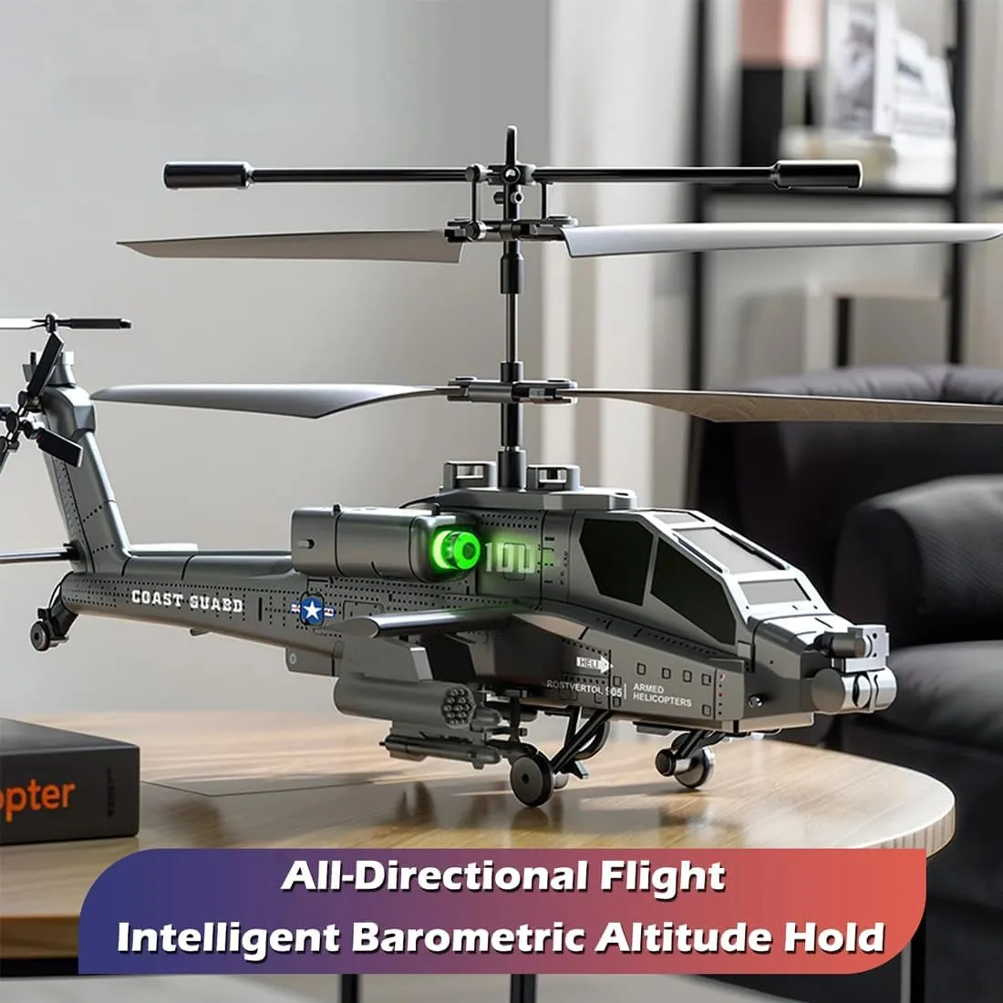 Remote Control Military Flying Helicopter Toy, XK1 3.5CH Altitude Hold Helicopter with Gyro & LED Light, RC Helicopters for Adults Beginner - Platinum/4 Battery
