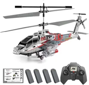 Remote Control Military Flying Helicopter Toy, XK1 3.5CH Altitude Hold Helicopter with Gyro & LED Light, RC Helicopters for Adults Beginner - Platinum/4 Battery
