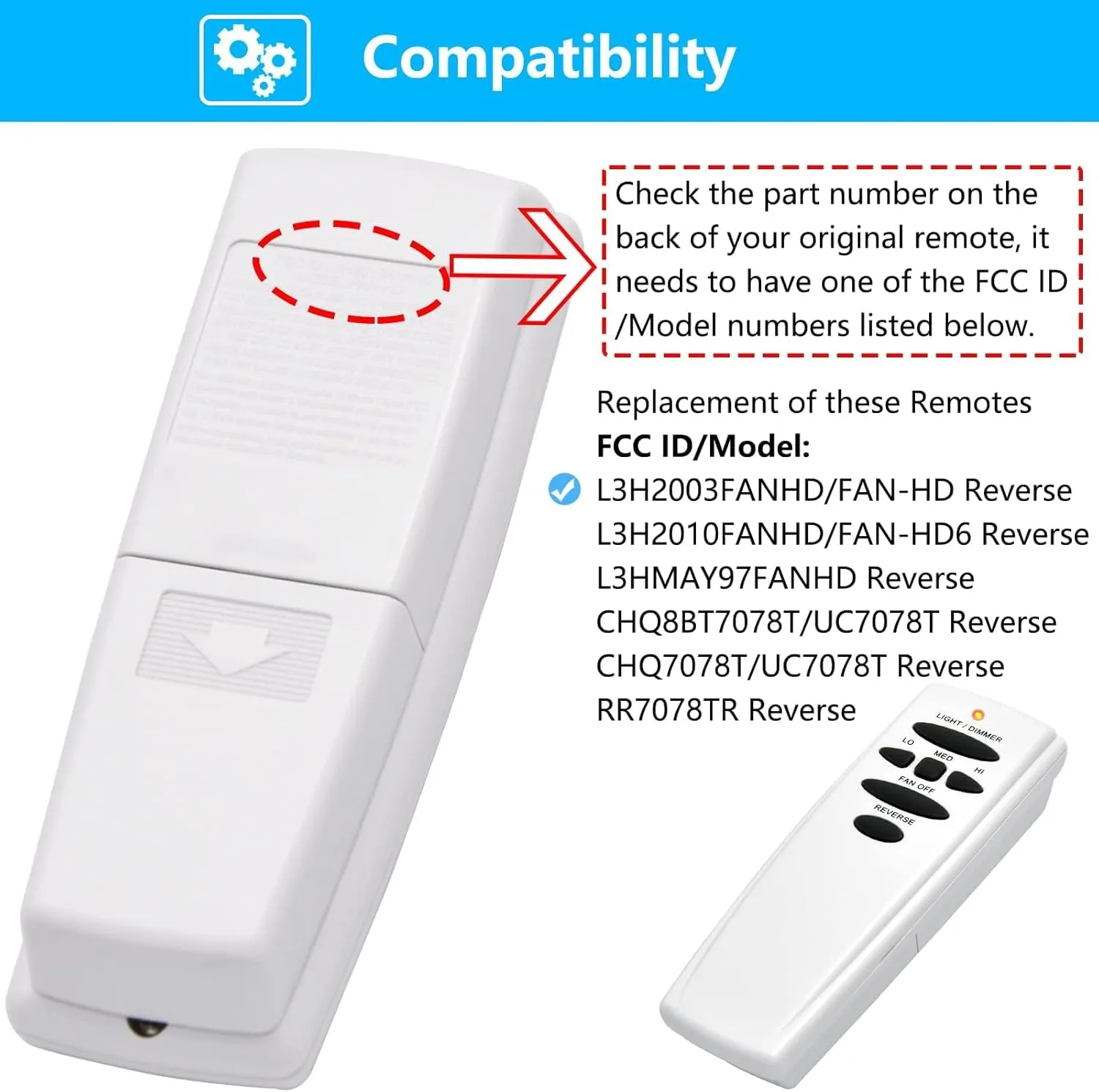 Replacement Remote for Hampton Bay Hunter Ceiling Fan Remote Control, w/Reverse Light Dimmer 3-Speed Wall Mount,for UC7078T CHQ8BT7078T CHQ7078T L3H2003FANHD L3H2010FANHD Fan-HD HD6(Remote Only)
