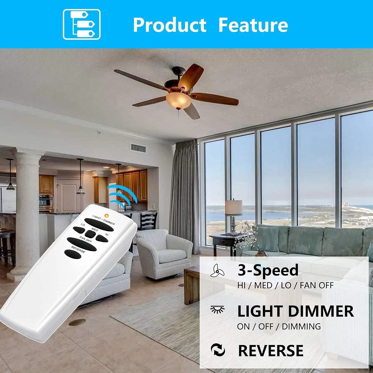 Replacement Remote for Hampton Bay Hunter Ceiling Fan Remote Control, w/Reverse Light Dimmer 3-Speed Wall Mount,for UC7078T CHQ8BT7078T CHQ7078T L3H2003FANHD L3H2010FANHD Fan-HD HD6(Remote Only)