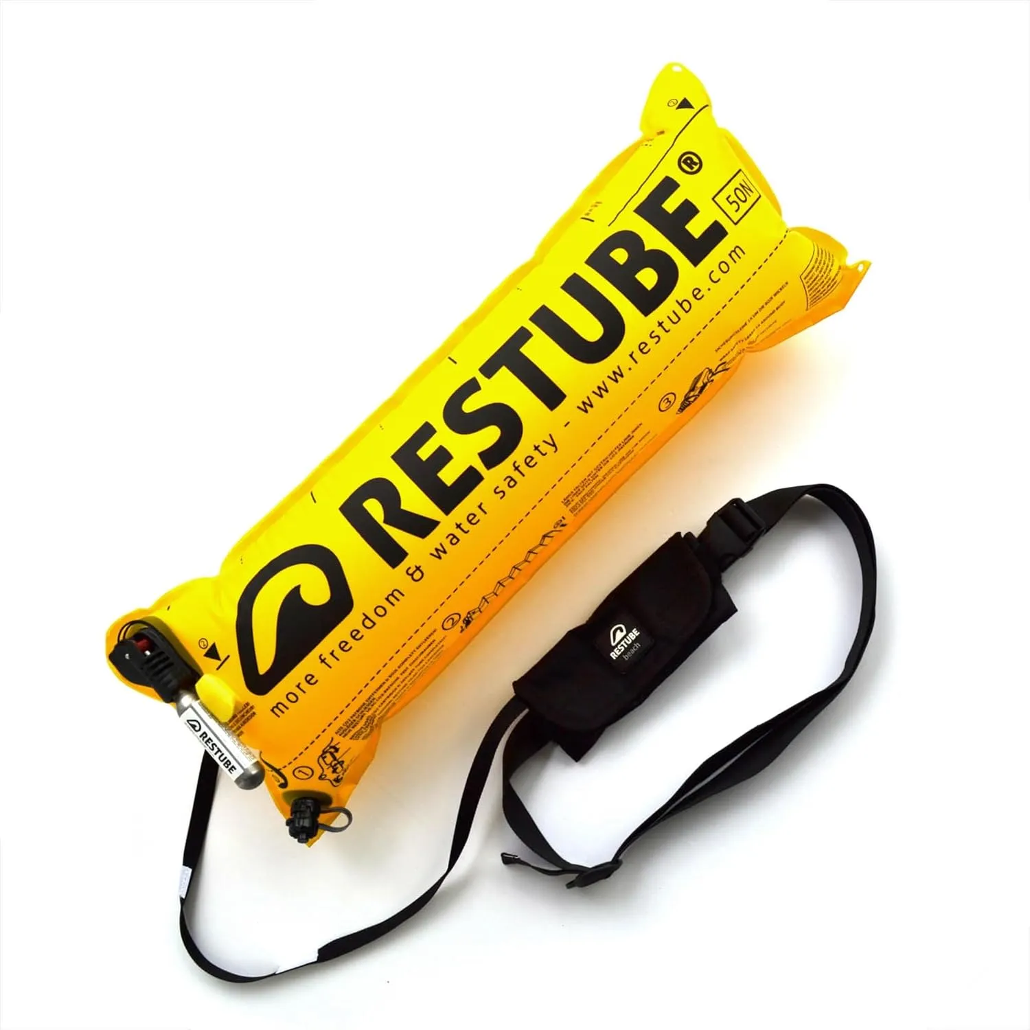 Restube Beach One-Pull Inflatable Water Safety Buoy | Float Buoyancy Aid for Swimming, Fishing, Sailing & SUP | Compact One Size Fits All Survival Kickboard