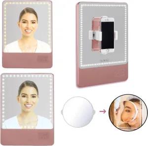 Riki Skinny Duo Lighted Mirror - Travel Makeup Mirror with Lights and 5X Magnification | Portable Mirror with Lights for Beauty On-The-Go