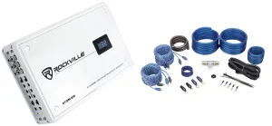 Rockville Atom 8W 8 Channel 3500 Watt Marine/Boat Amplifier Bundle with Rockville RWK42 4 Gauge 4 Chan Car Amp Wiring Installation Wire Kit (3 Items)