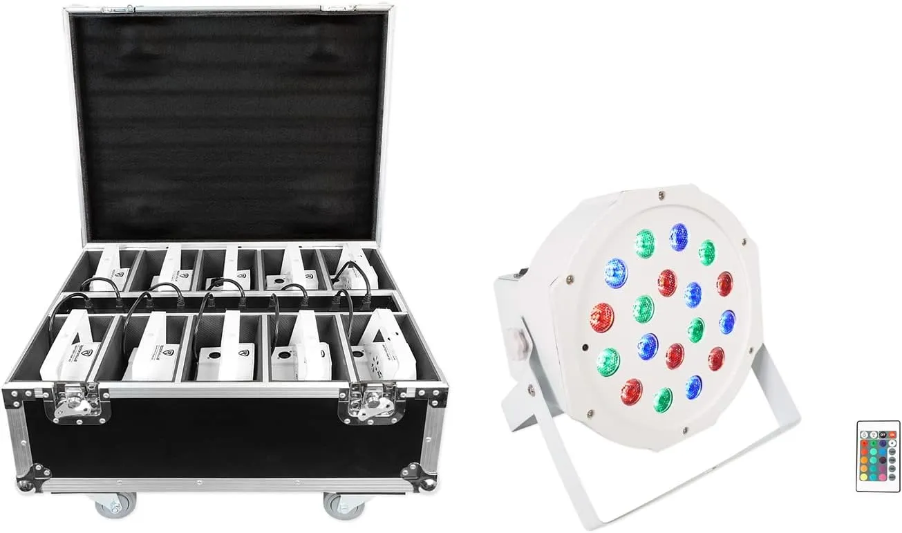 Rockville Battery PAR 50 Pack White, 10 Pack Rechargeable RGB Wash Lights with Charging Flight Case, Includes RF Remote, 10 Hour Battery Life, Perfect for Events, Parties & DJ Gigs
