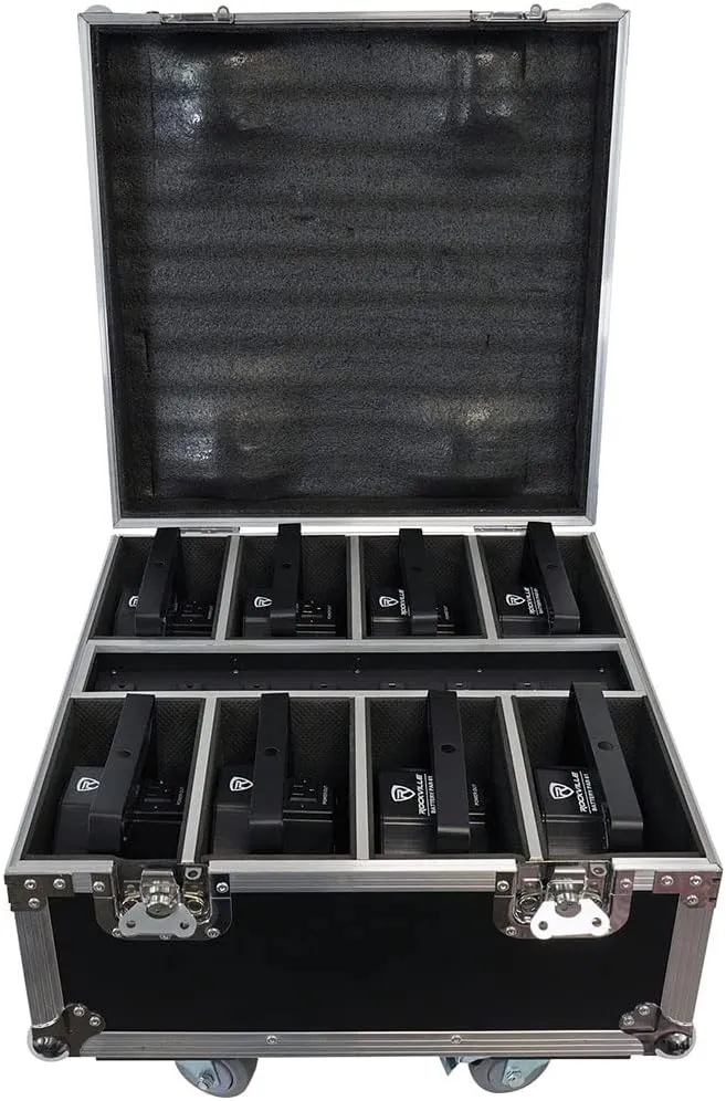 Rockville Battery PAR 61 Pack Black, 8 Pack Rechargeable RGBWA UV Wash Lights with Charging Flight Case, Includes Remote, 15 Hours Battery Life, Perfect for Events, Parties & DJ Gigs