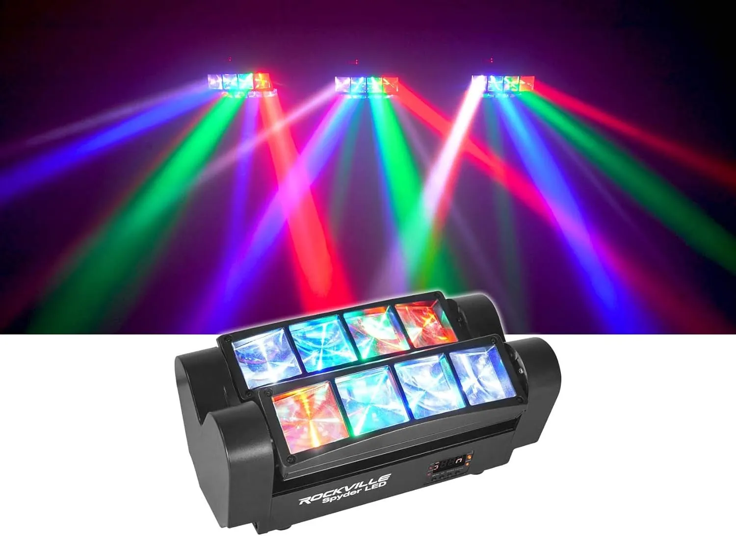 Rockville Spyder LED (8) Beam Moving Head Motorized DMX DJ/Party/Club Pro Light