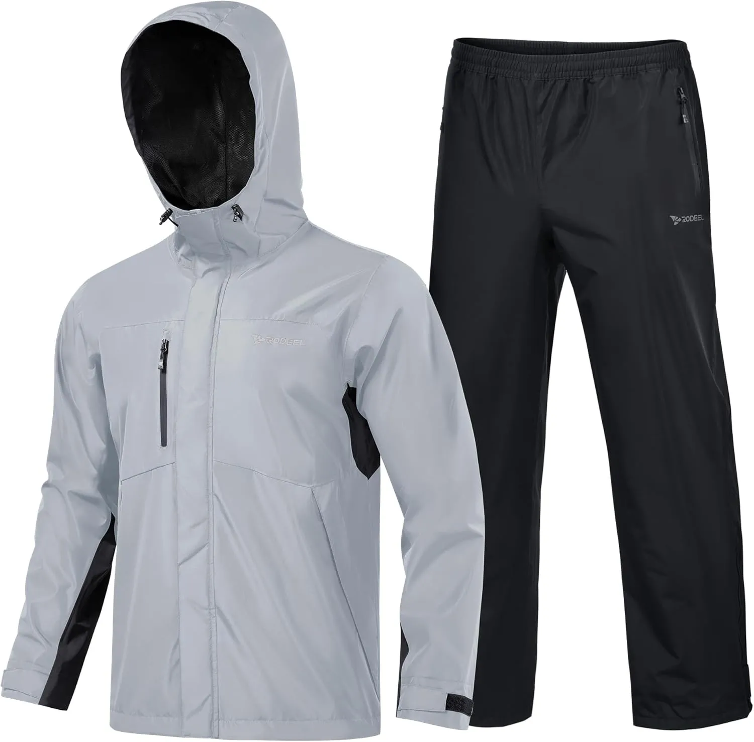 Rodeel Waterproof Fishing Rain Coat and Pant Suit for Men Outdoor Hiking (Rain Gear Jacket & Trouser Suit)