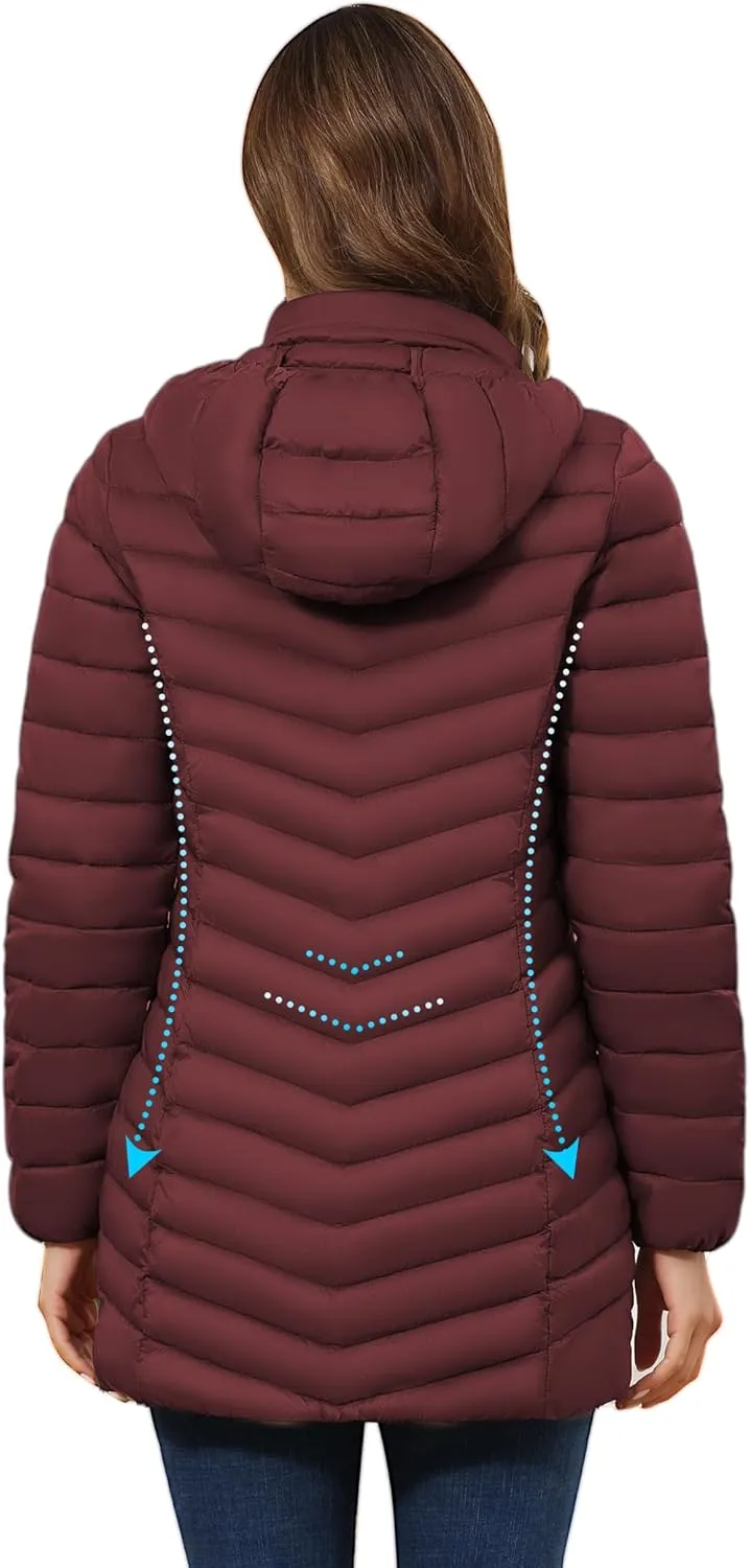 ROYAL MATRIX Women's Packable Puffer Jacket - Lightweight Winter Warm Long Quilted Puffer Coat with Detachable Hood