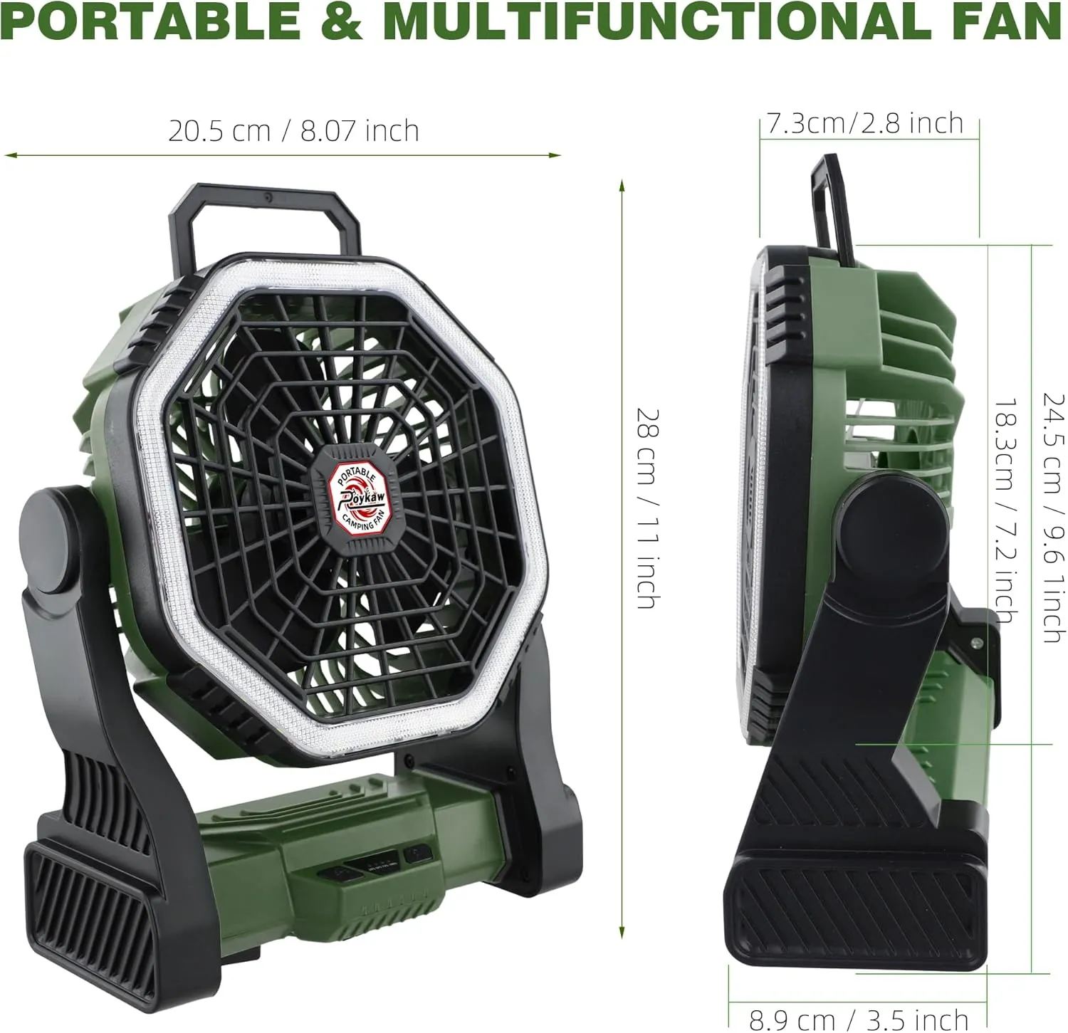 Roykaw Portable Camping Fan with 10400 mAh Rechargeable Battery, 36 Hrs Work, Ultra-bright LED Light & Cordless, Fit for Tent, Fishing, Bedroom, Office, Hurricane