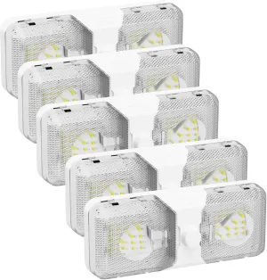 RVGUARD RV LED Ceiling Double Dome Light, 12V LED Lights, RV Interior Light with Adjustable Brightness & Memory Function, 6500K Cold White, for RV, Trailer, & Camper Van, 5 Pack