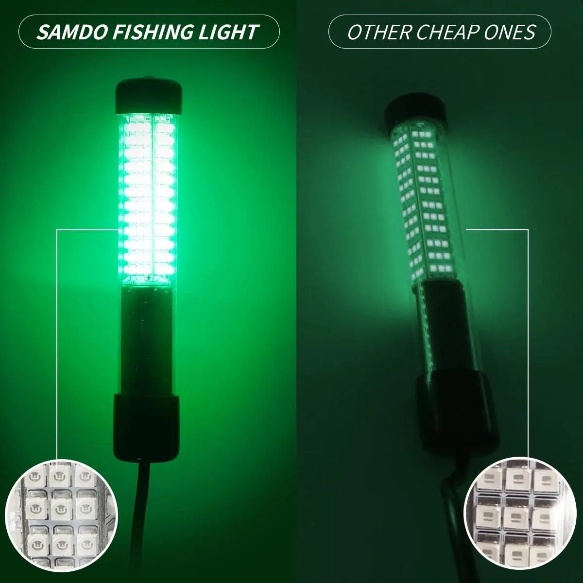 SAMDO IP68 12V LED Underwater Fishing Light 1080 Lumens Fish Attracting Light, Night Fishing Light 10.8W