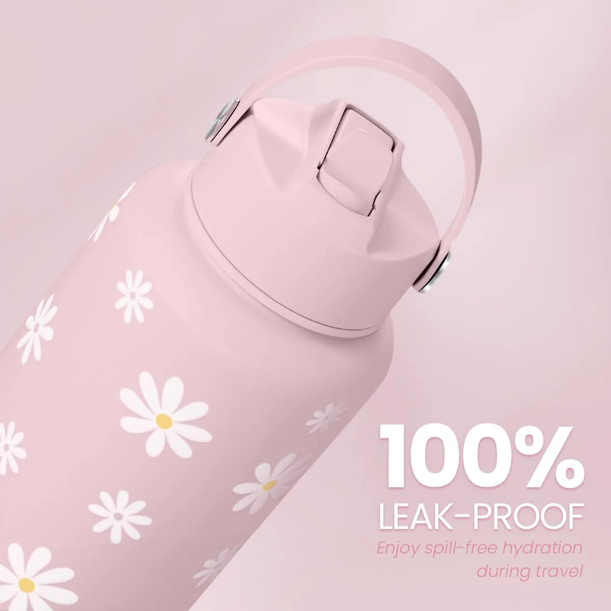 SANDJEST Daisy Water Bottle Stainless Steel 32oz Insulated with Lid, Flower Water Bottles Gifts for Women Girls Friends Teens Birthday Christmas