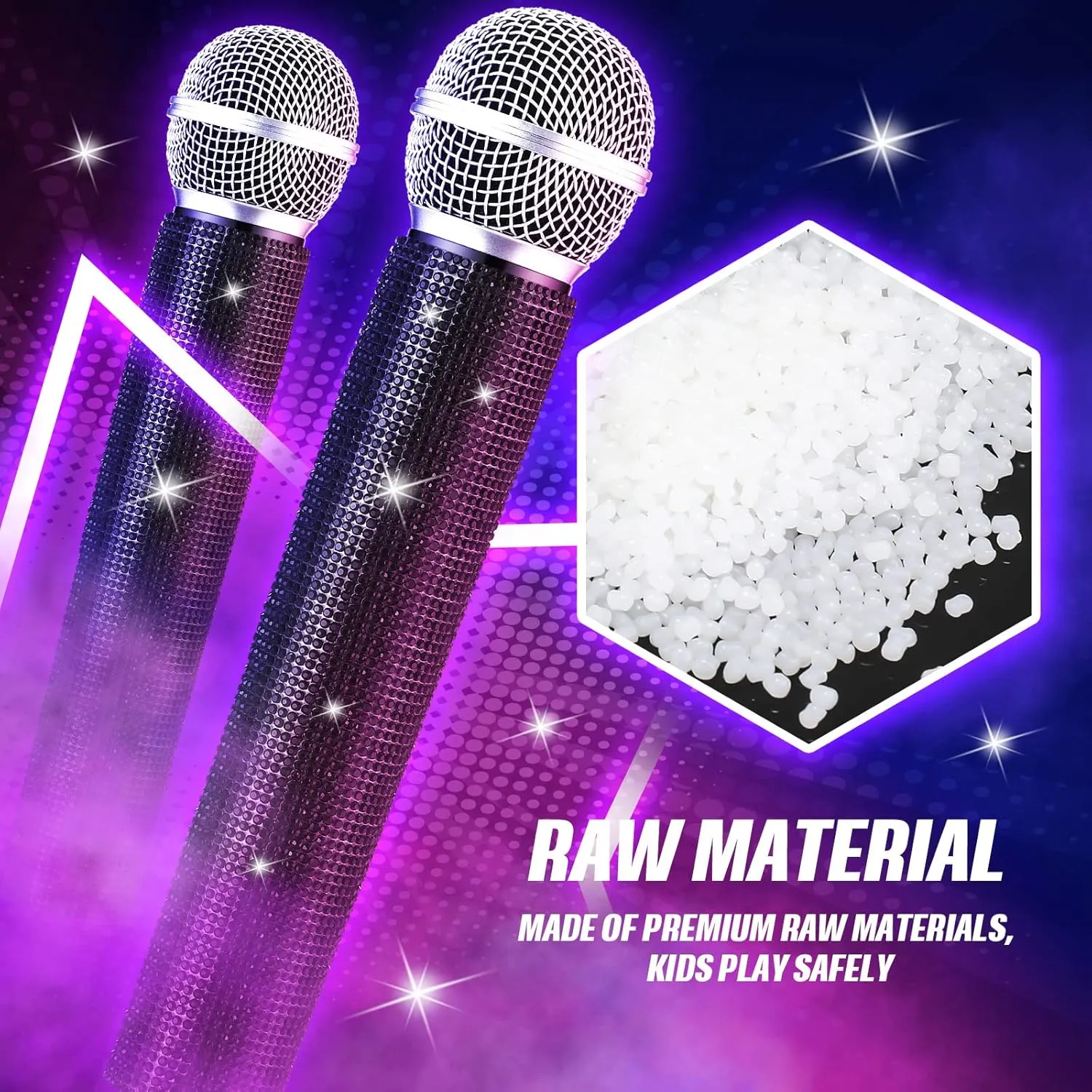 Sanwuta Fake Microphone Prop Sparkly Bling Rhinestones Plastic Play Microphone Pretend Glitter Bedazzled Mic for Cosplay Party Costume(Black)