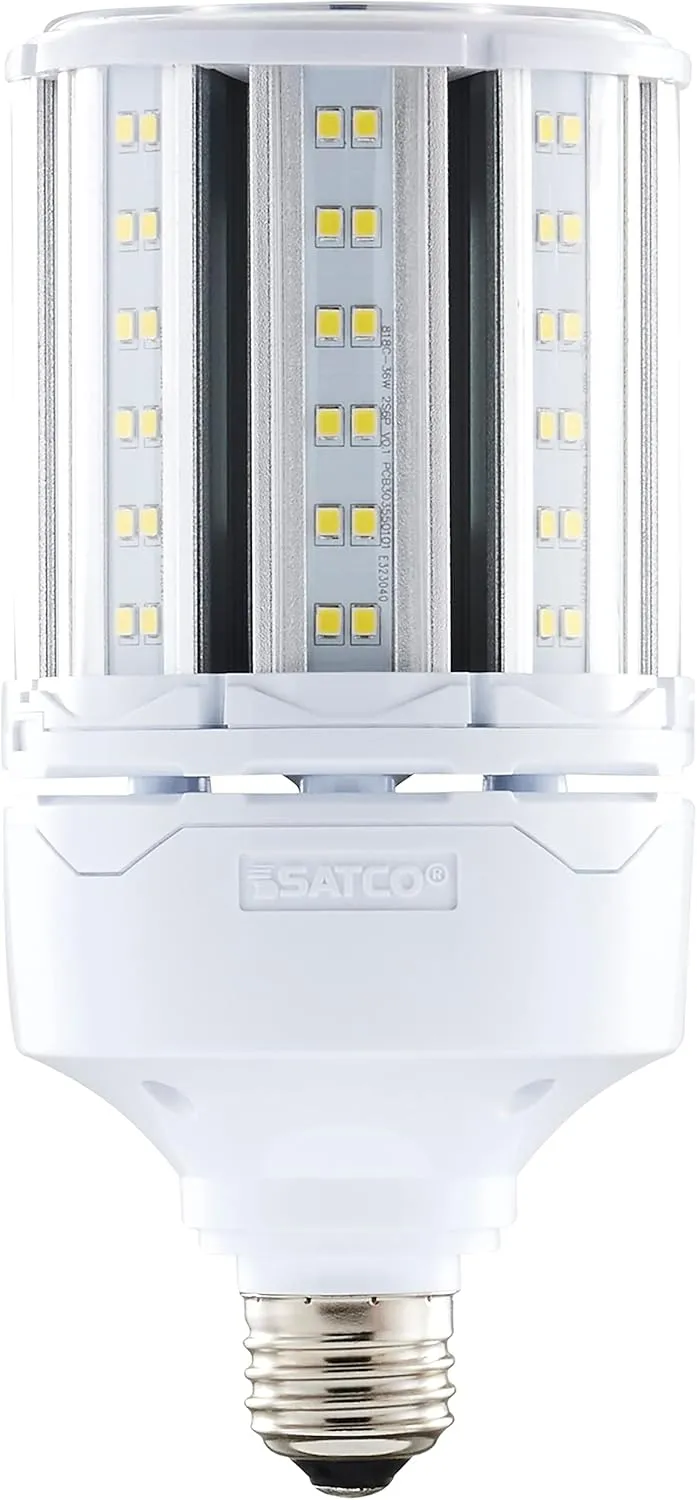 Satco S49392 Corncob LED HID Light Bulb, Medium Base, 36W, 35000 Hour Rating, 4968L, Natural Light