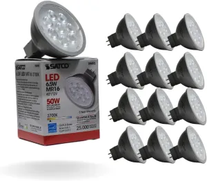 SATCO S9495 Reflector LED Light Bulb MR16 6.5 Watt 12 Volt 2700K Warm White Light 40 deg. Beam Angle; GU5.3 Base (12 LED Light Bulbs)