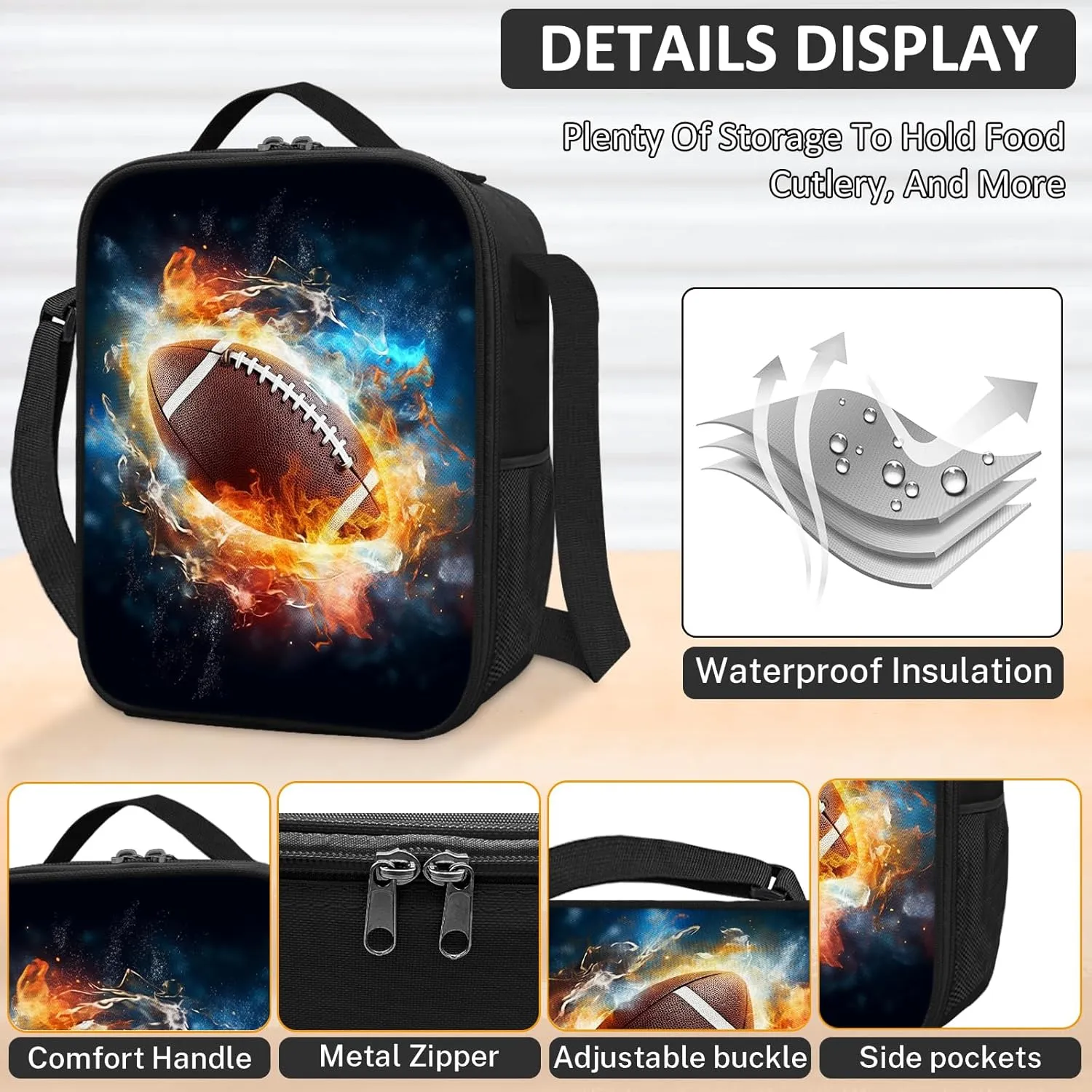 School Backpack for Boys - 4pcs Ameriacn Football Boys Backpack with Lunch Box and Pencil Case for Kids Children Teens Elementary Middle School - Students Bag for Ages 6-18,17″Bookbag Travel Back Pack
