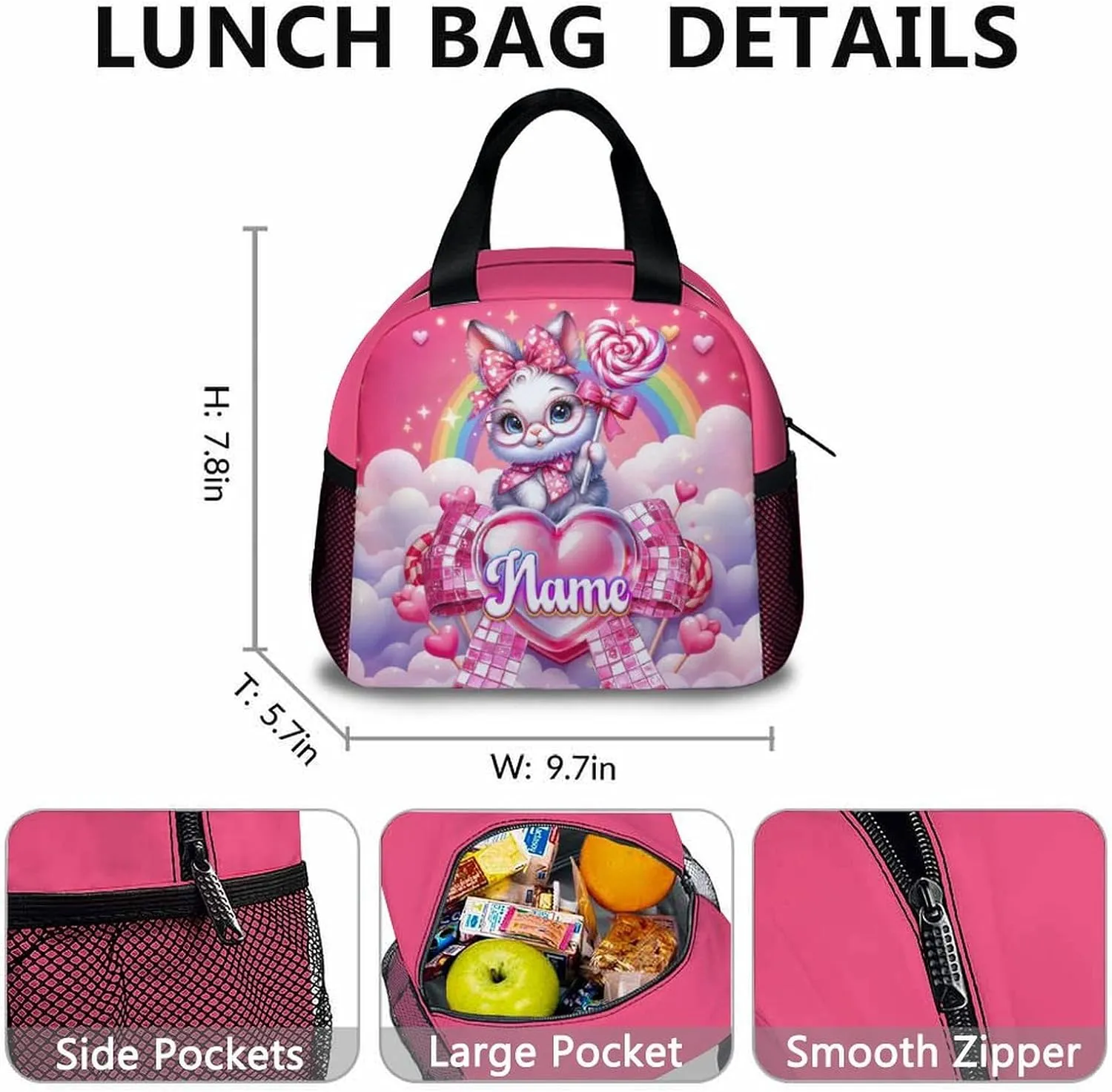School Backpack Set for Girls, Personalized 3Pcs Bunny School Backpacks Matching Combo for Travel Camping, Custom Cute Lightweight Bookbag with Lunch Bag Bundle for Children Students