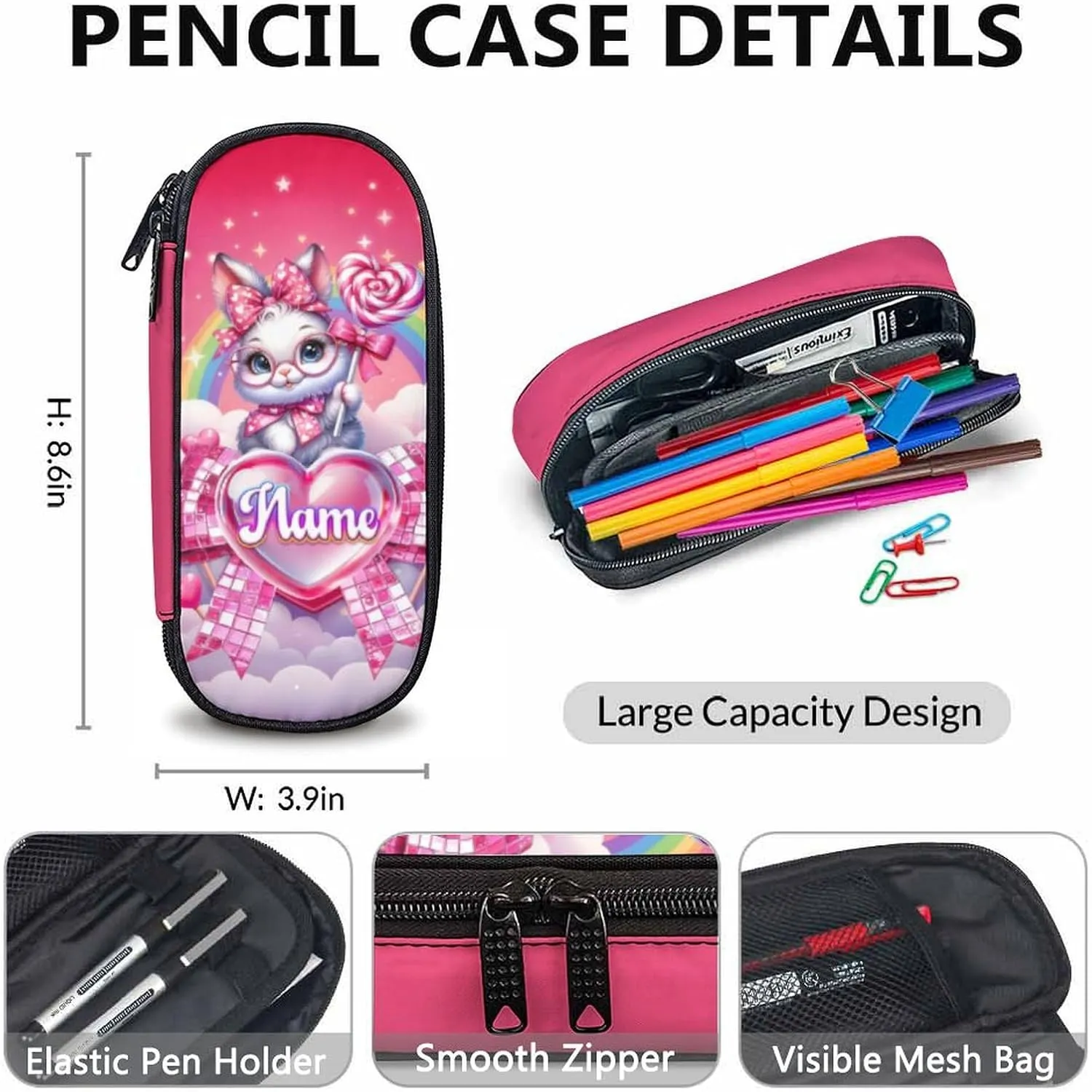 School Backpack Set for Girls, Personalized 3Pcs Bunny School Backpacks Matching Combo for Travel Camping, Custom Cute Lightweight Bookbag with Lunch Bag Bundle for Children Students