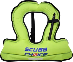 Scuba Choice Youth Kids Snorkel Vest - Neon Yellow/Blue Safety Floatation Aid, Up to 100 lbs, Adjustable Fit with Name Box & Anti-Ride-Up Strap, Easy Oral Inflator & Secure Crotch Strap