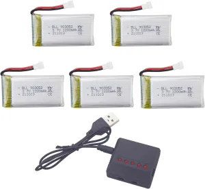 sea jump 5PCS 3.7V 1200mAh Lithium Battery with 5-in-1 Charger for SYMA X5S X5SC X5SW X5SW-1 Quadcopter and RC Drone Battery Accessories