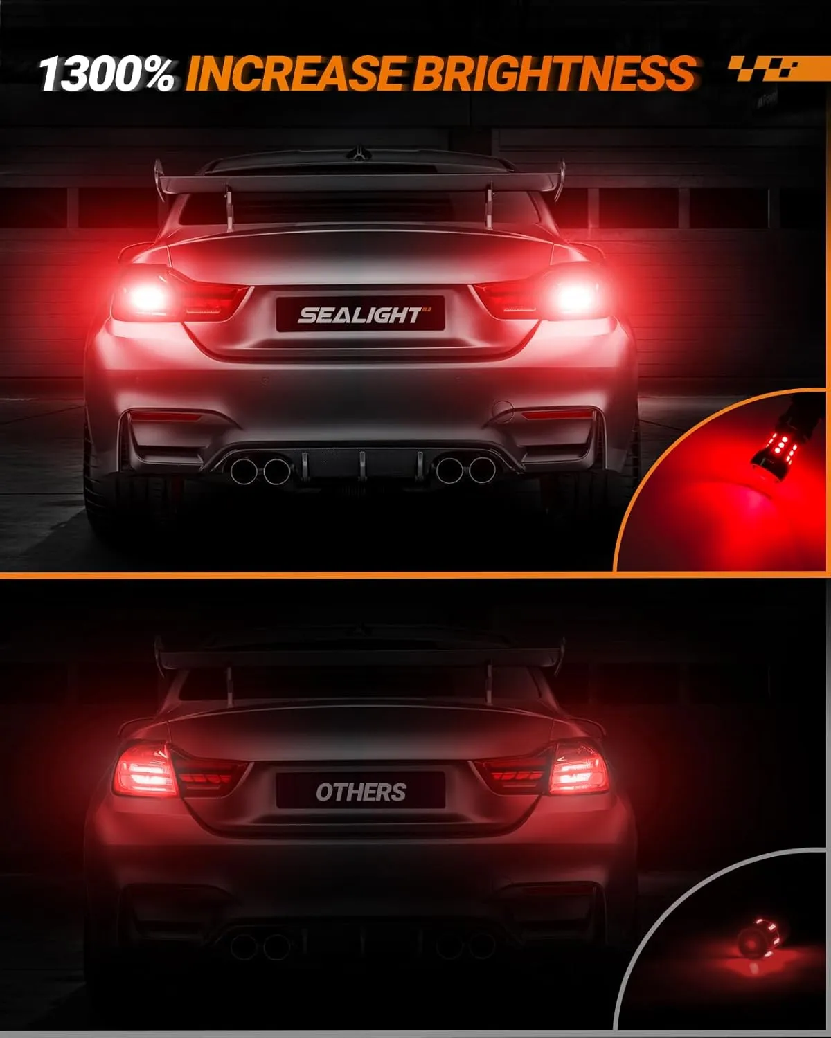 SEALIGHT LED Brake Light Bulbs, 3157 LED Red 3057 4157 T25 3156 Tail Light, Canbus Error Free, 2600 Lumens Red, with Projector Lenses, Plug N Play for Rear Parking Stop Brake Light, Pack of 2
