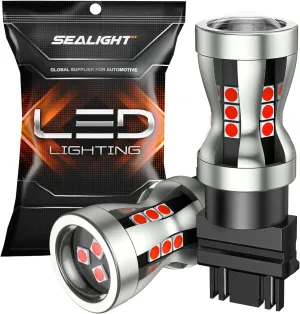 SEALIGHT LED Brake Light Bulbs, 3157 LED Red 3057 4157 T25 3156 Tail Light, Canbus Error Free, 2600 Lumens Red, with Projector Lenses, Plug N Play for Rear Parking Stop Brake Light, Pack of 2
