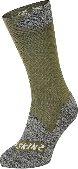 SEALSKINZ Unisex Waterproof All Weather Mid Length Sock, Black/Grey Marl, Small