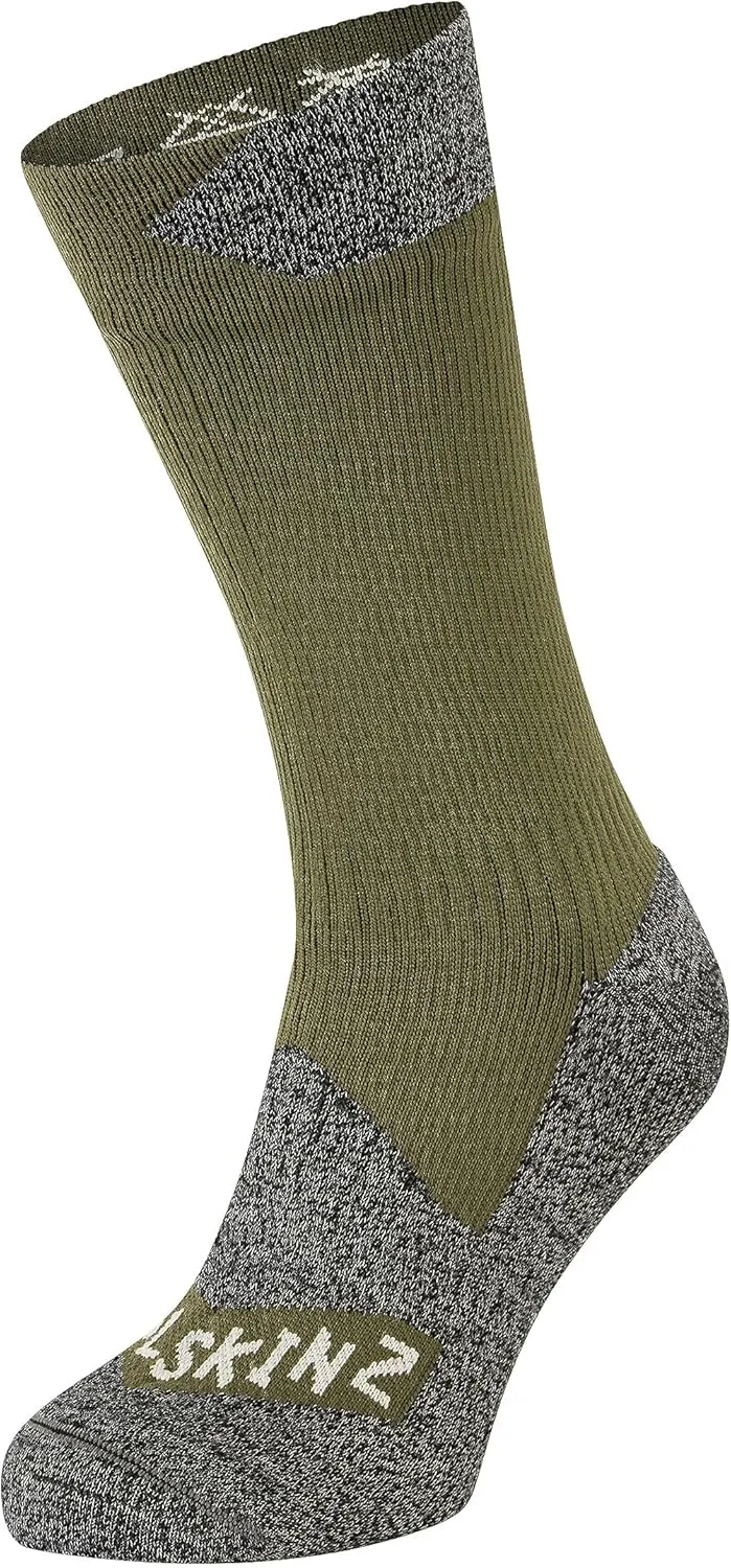SEALSKINZ Unisex Waterproof All Weather Mid Length Sock, Black/Grey Marl, Small