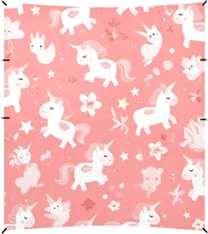 Seamless Pink Unicorns Pattern Illustration Beach Tent & Canopy UPF50 Waterproof Large Portable Sun Shelter with Sand Pockets for Backyard, Grassland, Park