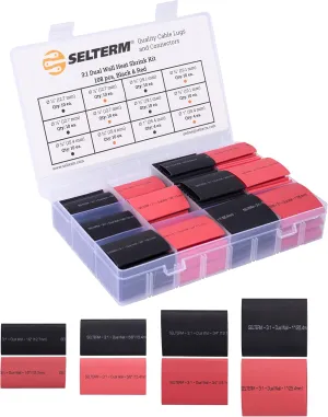 SELTERM Large Size Marine Grade Heat Shrink Tubing Kit 1, 3/4, 1/2, 5/8 Inch Assortment, 3:1 Dual Wall Adhesive Lined, for Battery Cable Lugs Wire Terminal Connectors – Black & Red [108 pcs]