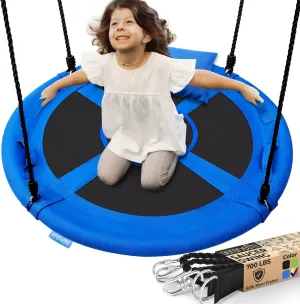 SereneLife 40" Saucer Swing - Outdoor Swing Set with Universal Hanging Kit, Swinging Seat Spinner with Pillow & Carry Bag, Weatherproof, Water-Resistant, Supports Up to 700 lbs, Blue
