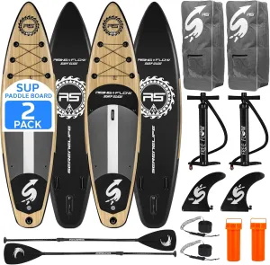 SereneLife Set of 2 Inflatable Stand Up Paddle Boards with Premium Accessories – SUP Pair with 32" Wide Stable Design, Non-Slip EVA Deck Pad for Adults and Youth of All Skill Levels, 350 lbs Capacity